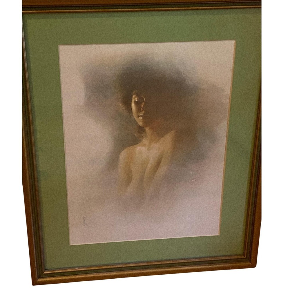 Vintage Woman Boudoir Framed‎ Painting Print Canvas signed Murray Mid Century